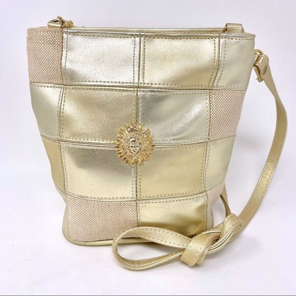 VINTAGE Medusa Gold Metallic Patchwork Crossbody Bag ( like Versace) - Picture 3 of 11